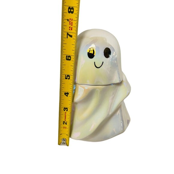 Cute Iridescent Ghost Jar With Lid  7.5" Tall - Picture 8 of 9